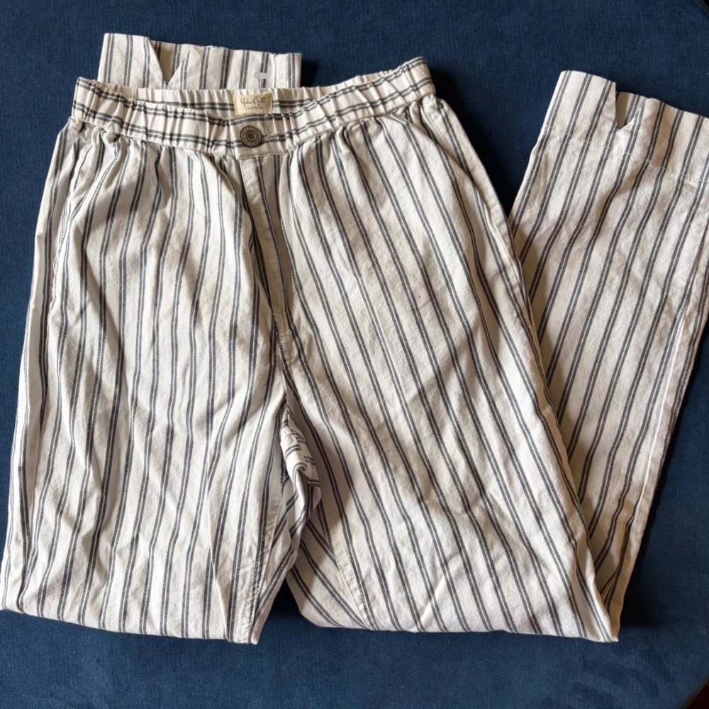 John Galt Brandy Melville Striped Pants White Navy Elastic Waist Trousers